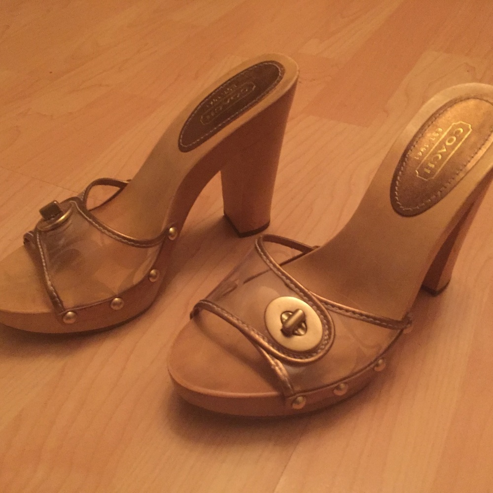 Coach - Bronze/Gold Clog Platform Heels